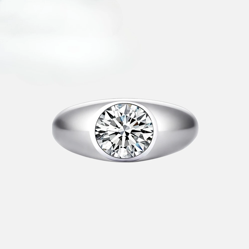 

New sterling silver S925 round men's ring, fashionable and versatile, diamond studded ring, wedding jewelry