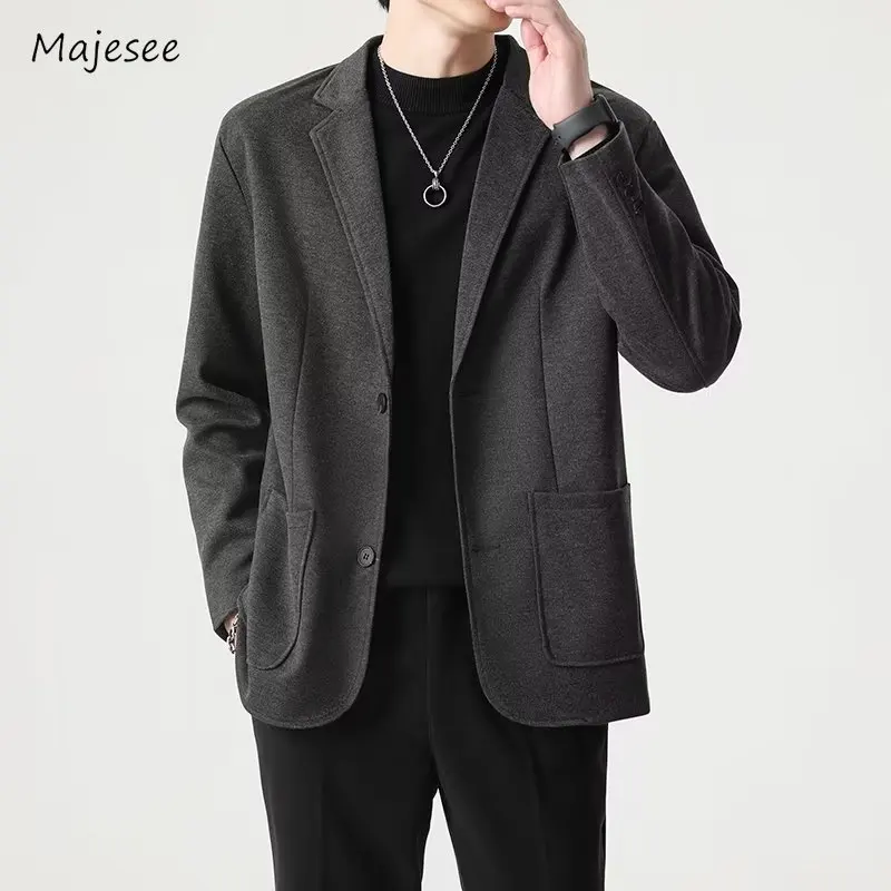 

Solid Blends Men Handsome Loose All-match Daily Smart Casual Simple Hipster Streetwear Korean Style Advanced Cozy Spring Autumn
