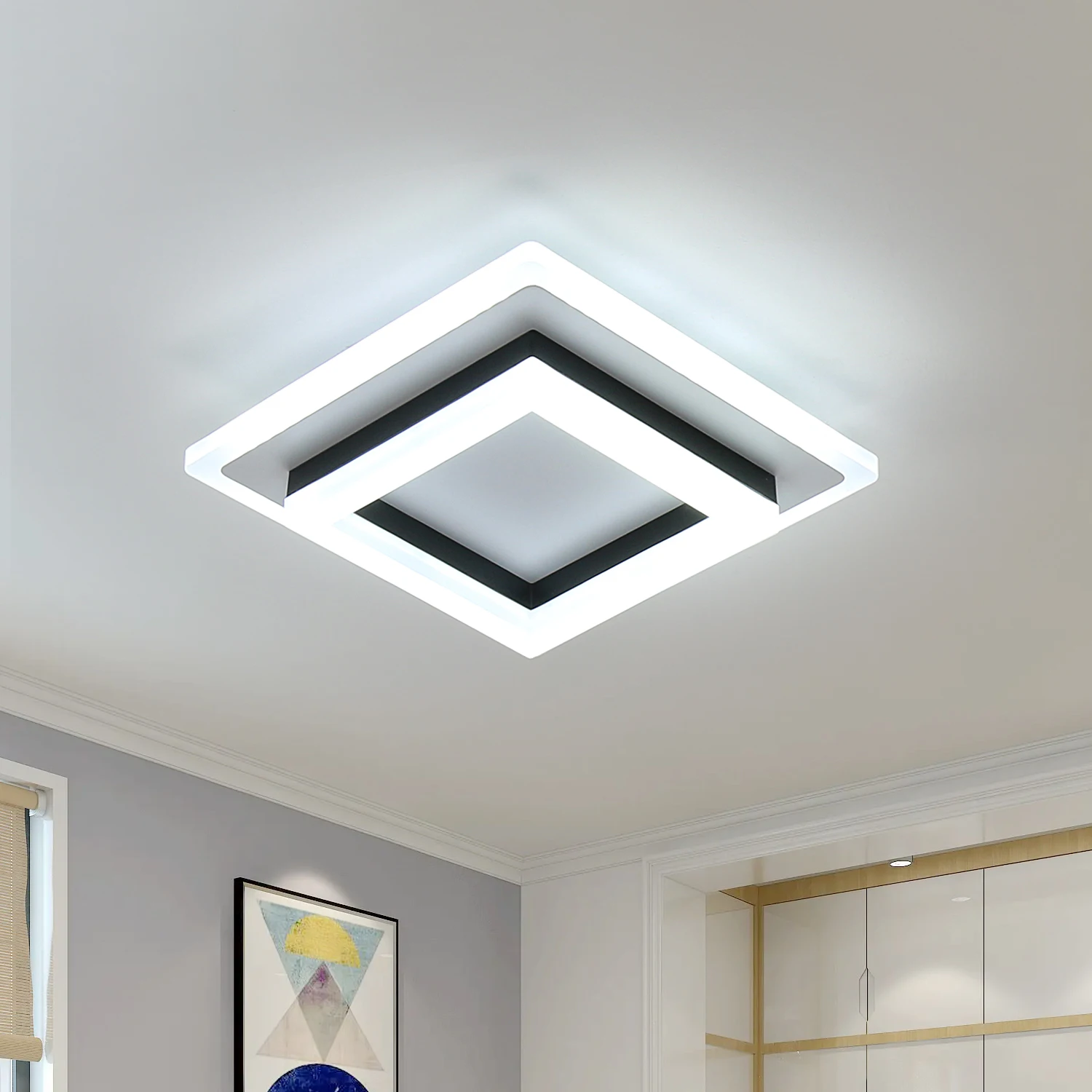 Modern LED Ceiling Light, Square Ceiling Lamps 24W, Acrylic Ceiling Light for Bathroom, Hallway, Bedroom, Cool White Light 6500K