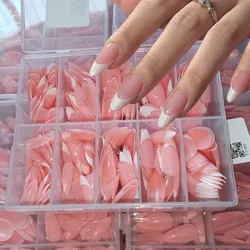 96/360pcs Almond French Tip Press on Nails Nude Pink & White French False Nails Manicure Medium Long Almond Full Cover Fake Nail