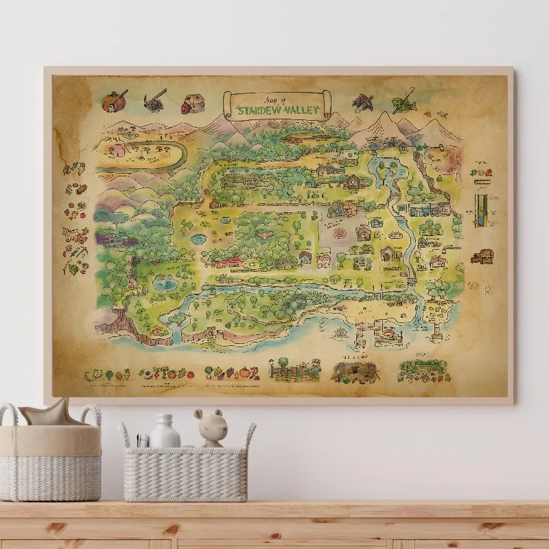 Video Game S-stardew Valley Map Poster Art Canvas Painting Print HD Aesthetic Wall Art for Living Room Girl Home Decor
