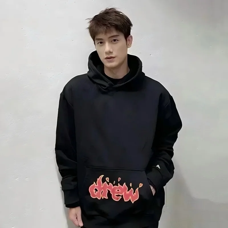 Flame Letter Print Hoodie Men Women Oversized Pullover Hooded Sweatshirt Justin Bieber Hip Hop Streetwear Casual Pocket Hoodies