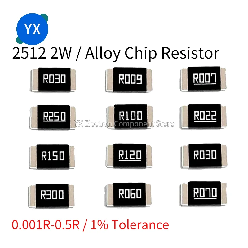 20PCS 2W Liga Resistor R001 R002 R003 R004 R008 R009 R010 R012 R015 2512 1% R020 R025 R060 R070 R100 R120 R150 R300 6.4X3.2MM