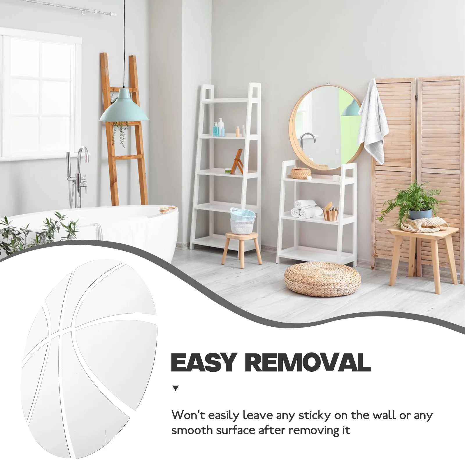 Adesivo de espelho acrílico com tema esportivo, decalque de parede fácil de remover sem resíduos pegajosos, adesivo de espelho acrílico, espelhos de parede esportivos