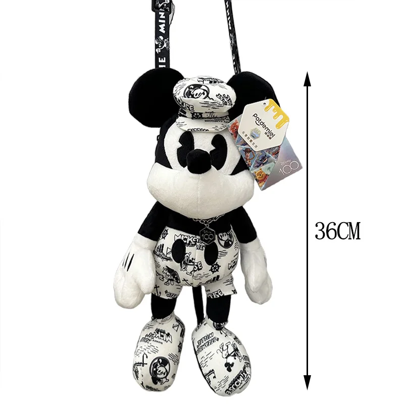 Disney 100th Anniversary Limited Edition Mickey Minnie Doll Shoulder Backpack Printed Mickey Mouse Plush Doll Phone Storage Bag