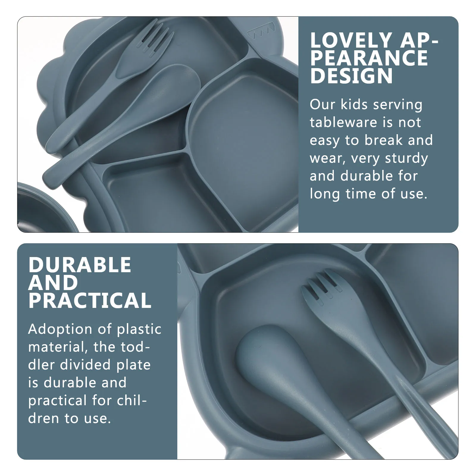 

Dinosaur Tableware Set Kids Plates Bowls Spoon Fork Toddler Divided Plate Children Durable Plastic Blue Color Odor Prevention