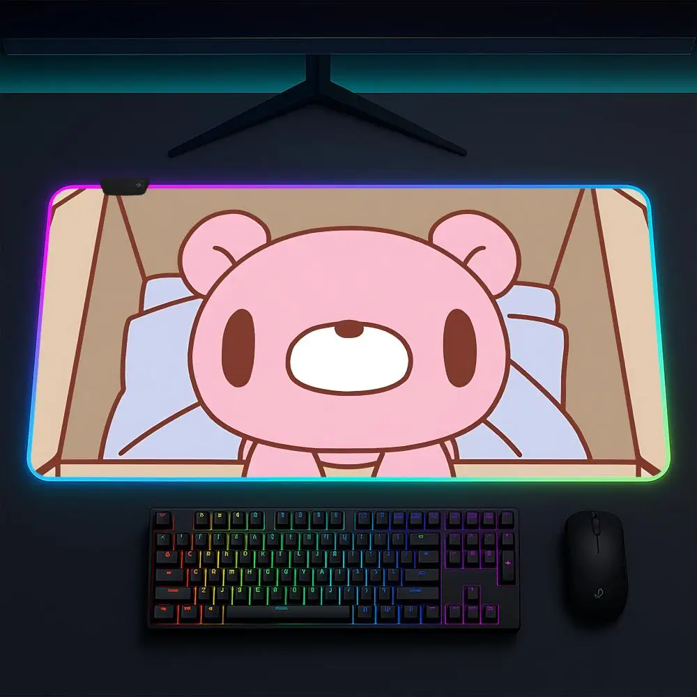 

Коврик для мыши GloomyBear, игровой коврик для мыши в стиле аниме, светодиодные настольные коврики с подсветкой, резиновые настольные коврики XXL с RGB-подсветкой