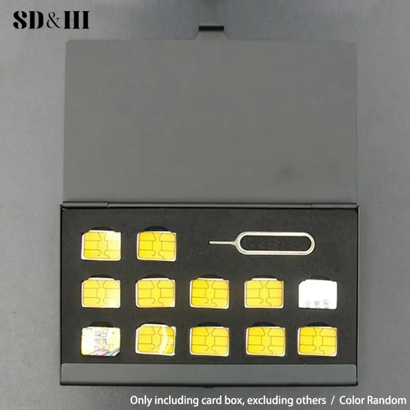 12-Slots-NANO+1-Slot-Card-Pin Aluminum Portable SIM Micro Pin SIM Card Nano Memory Card Storage Box Case Protector Holder 1Pc