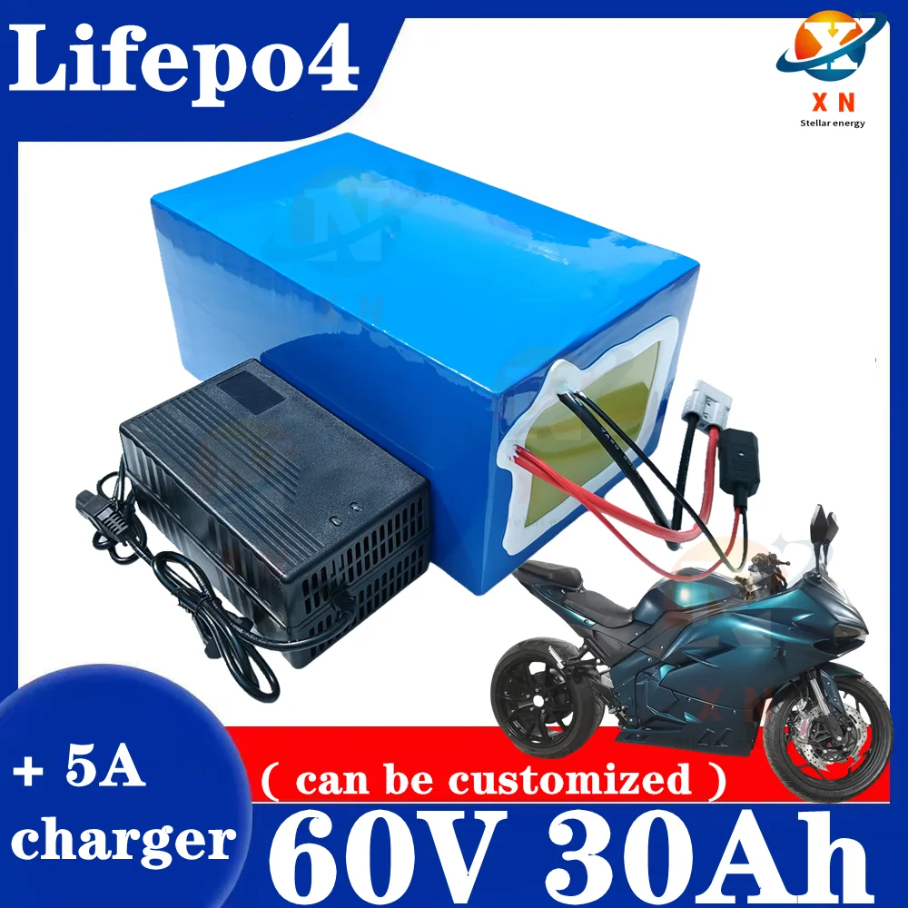 lithium 60v 30ah lifepo4 battery with BMS Deep cycle for 2500w 1500w bike scooter Tricycle Go Cart vehicle +5A charger