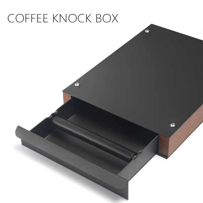 304 Stainless Steel Coffee Knock Box  Espresso Grounds Container Walnut Wood Drawer Style Powder Residue Bucket