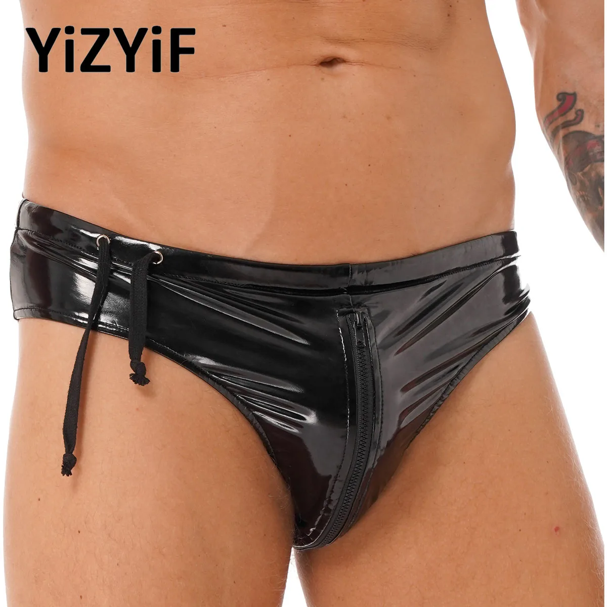 Mens Patent Leather Panties Wet Look Bulge Pouch Boxer Briefs Metallic Shiny Swimwear Latex  Underpants Underwear Clubwear