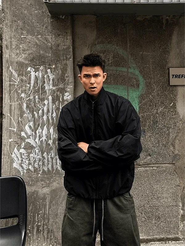 

Bla ort American Sle Flight Jaet Men's High-End Feeling Cool Knife Sve Stand Collar Workwear Baseball Coat