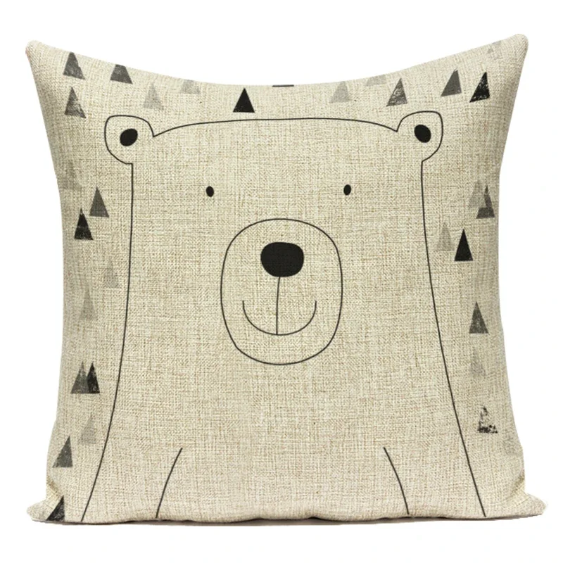 Black White Letter Cushion Cover Polyester Animal Bear Deer Stripes Pillow Case Sofa Bedroom Chair Home Decor Pillow Cover