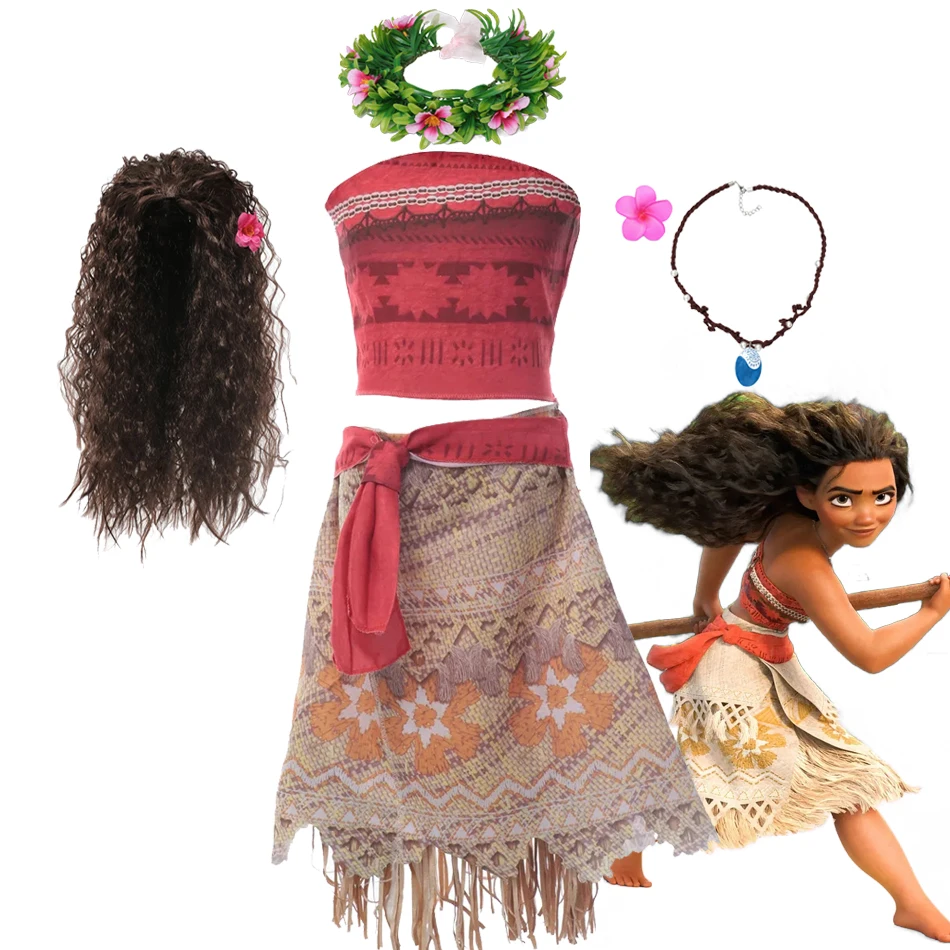 

2024 Disney Moana Dress Halloween Dress Up Party Costume Girl Princess Fancy Clothes Children Vaiana Summer Dress Outfit