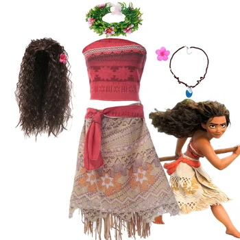 디즈니 모아나 원피스 할로윈 원피스 업 파티 코스튬 소녀 공주 멋진 옷, 어린이 Vaiana 여름 원피스 복장, 2024 