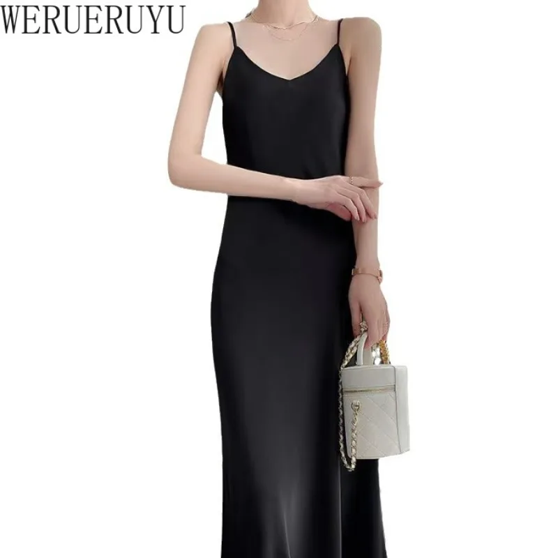 Robe mi-longue sans manches, Sexy, vêtements Y2k, mode coréenne, bretelles amples, élégante, robes de soirée noires pour femmes, nouvelle collection été 2025