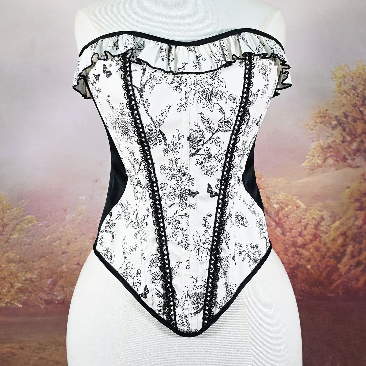 Women's Vintage Floral Print Bustier Corset Adjustable Straps Underwear Elegant Bodice for Special Occasions