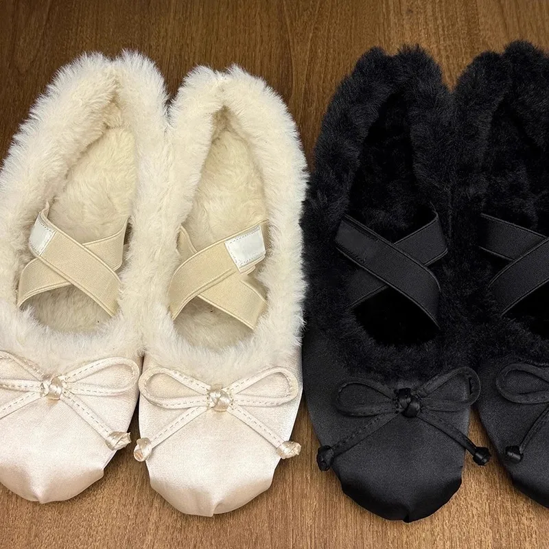 mary-jane-ballet-flat-handmade-oes-early-spring-knot-fce-lined-warm-fur-women's-faion-single-oes-round-toe