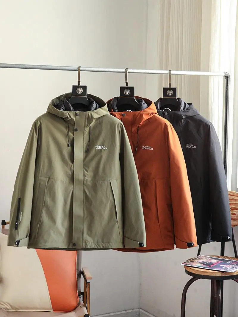 

Мужская куртка-трансформер 3-в-1: съемная внутренняя пуховая куртка, ветрозащитная, водоотталкивающая, повседневная, с капюшоном, теплая верхняя одежда