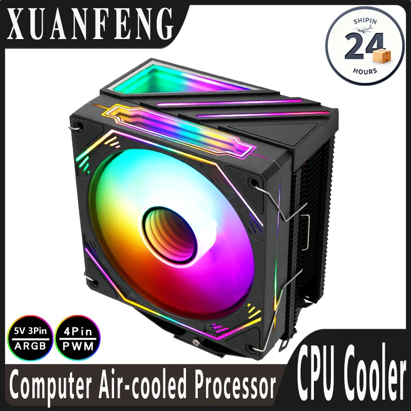 

XUANFENG Durable Cpu Heatsink Compatible LGA2011 1200 1700 i5 x79 x99 AMD PC Cooler Processor 4/6 Heat Pipe Black 120mm ARGB Fan