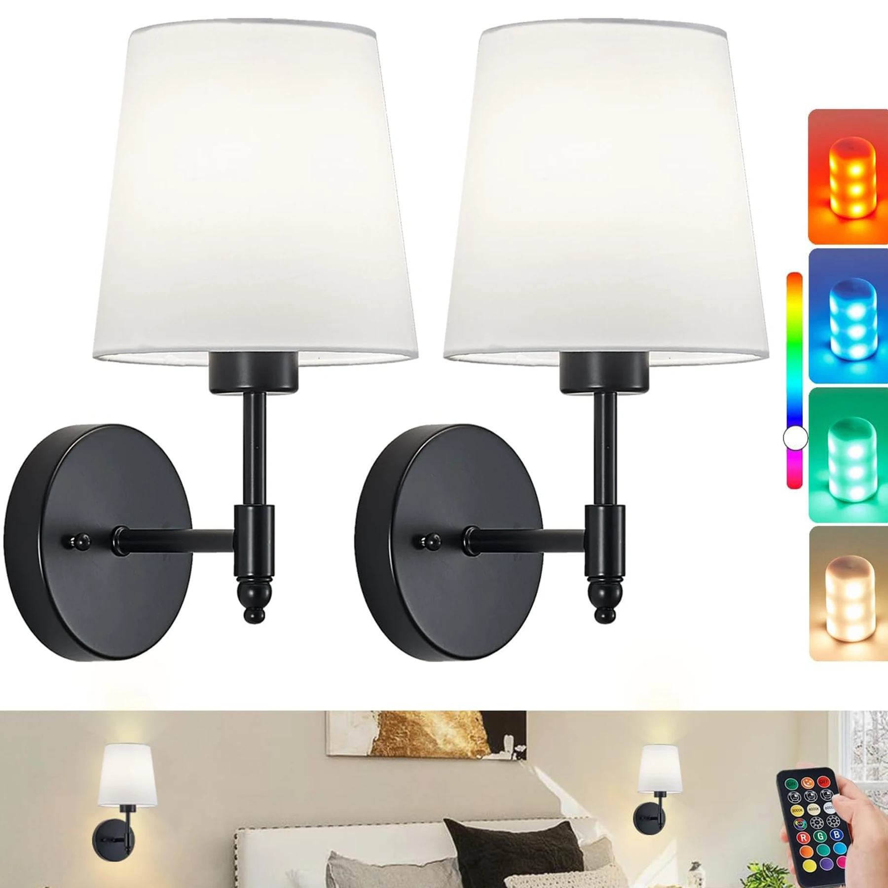 

Battery Operated Wall Sconce, Black Wall Lights with Dimmable Detachable LED Bulbs,Rechargeable Wall Lamps for Bedroom Hallway