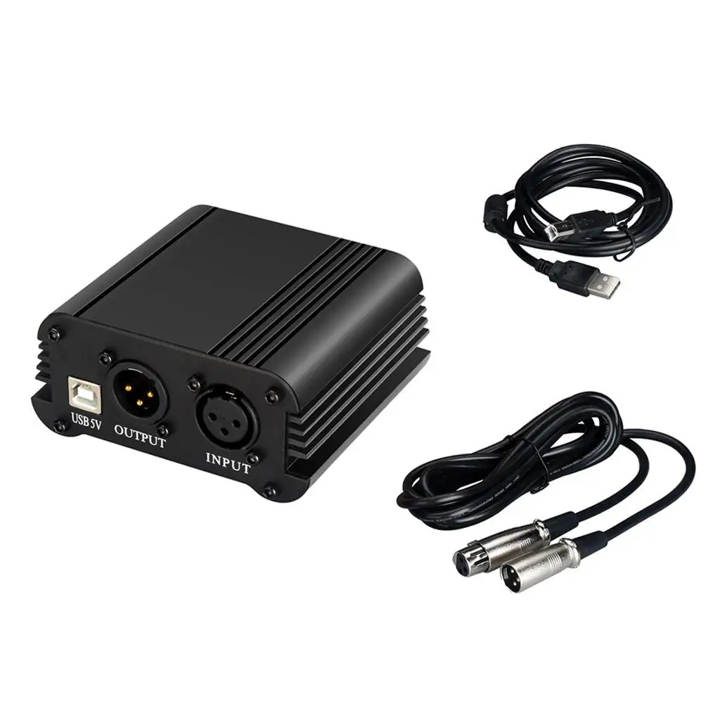 

Блок фантомного питания 48В с USB-кабелем и XLR-кабелем для конденсаторного микрофона, для записи музыки и радиовещания