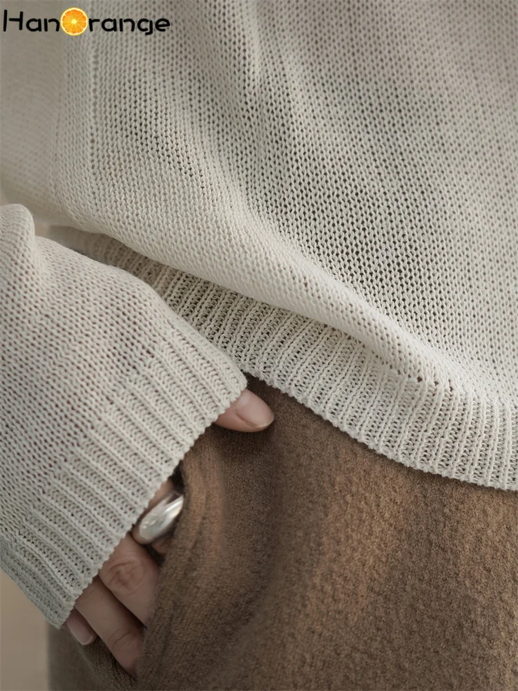 한오렌지 2025 가을/겨울 루즈 니트 스웨터 여성용 스택형 탈부착 가능한 홀로우 숄 탑 라이트 아프리콧/초콜릿/그레이