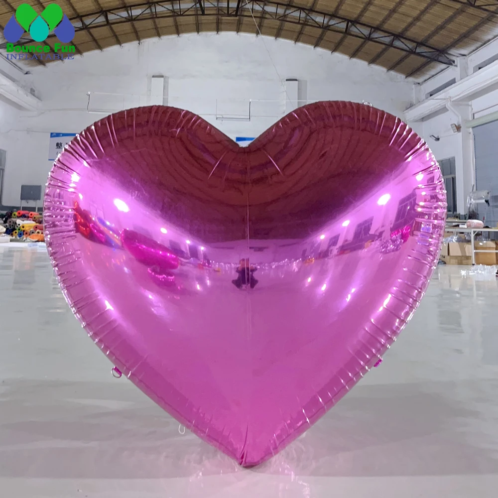 

Red Pink Iridescent Giant Inflatable Heart Mirror Ball Dazzle Chrome Pvc Hearts Shape Balloon For Valentine's Day Decoration