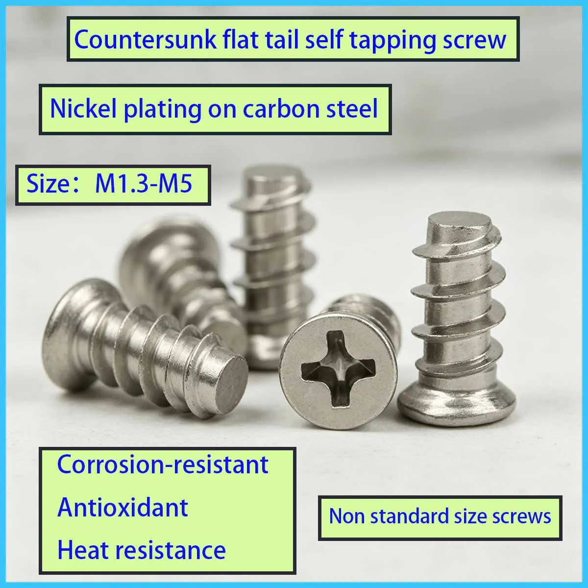 

Carbon Steel Nickel Plated Non-Standard Cross Small Countersunk Head Flat Tail Tapping Screw M1.3M2M3M5M6.3