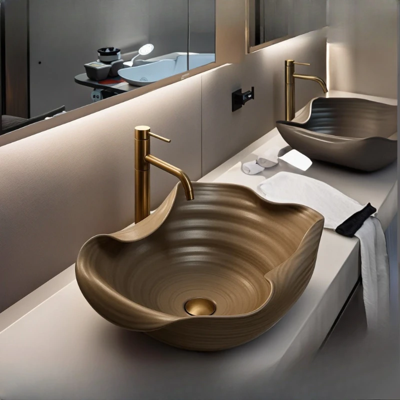 

Bathroom industrial wind ceramics special design special-shaped dark gray countertop basin wash basin sink