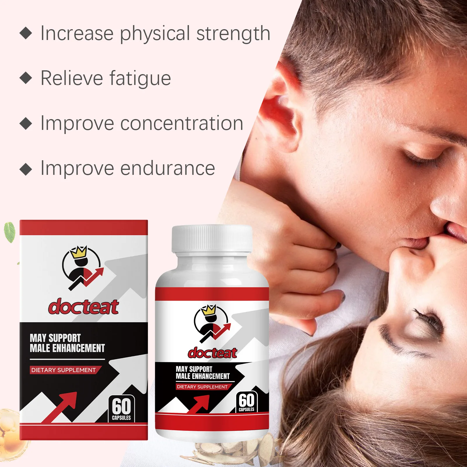 DOCTEAT 60 كبسولة للرجال لتجديد الطاقة وتحسين التحمل وتعزز تدفق الدم وتخفيف التعب وتحسين التركيز
