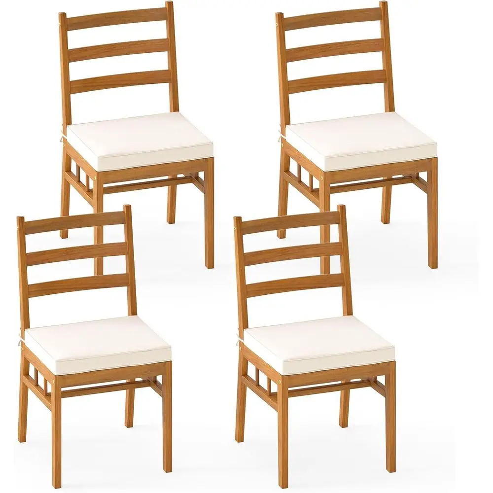 

Set of 4 Acacia Wood Outdoor Dining Chairs with Cushions, Curved Backs, Suitable for Patio, Garden, Deck, or Pool Area