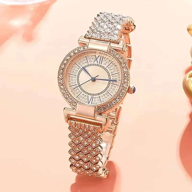 Reloj para Mujer, reloj de cuarzo con diamantes de imitación de lujo, reloj de pulsera con correa de aleación de negocios Noble para Mujer, regalo para Mujer, reloj para Mujer