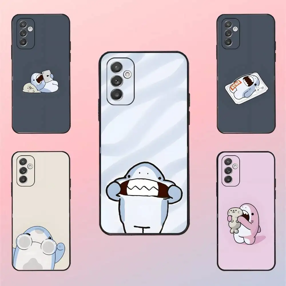 

Cartoon Cute Shark Phone Case For Samsung S 25,24,23,22,30,21,10,9,Ultra,Plus,Lite,FE,4,5 G Black Soft Case