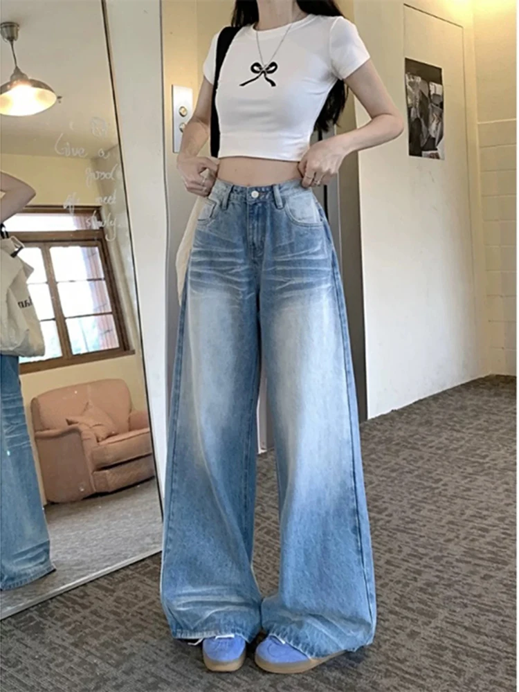 

Summer New Loose Slim Women Jeans Fashion Street Casual Woman Jeans Blue High Waist Worn Loose Leg Pants Female Chicly