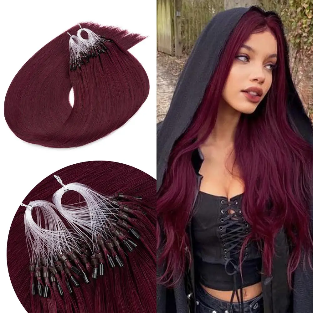 

100% Human Hair Straight Micro Loop Ring Extensions Weft Individual Strands For Natural Looking Extensions