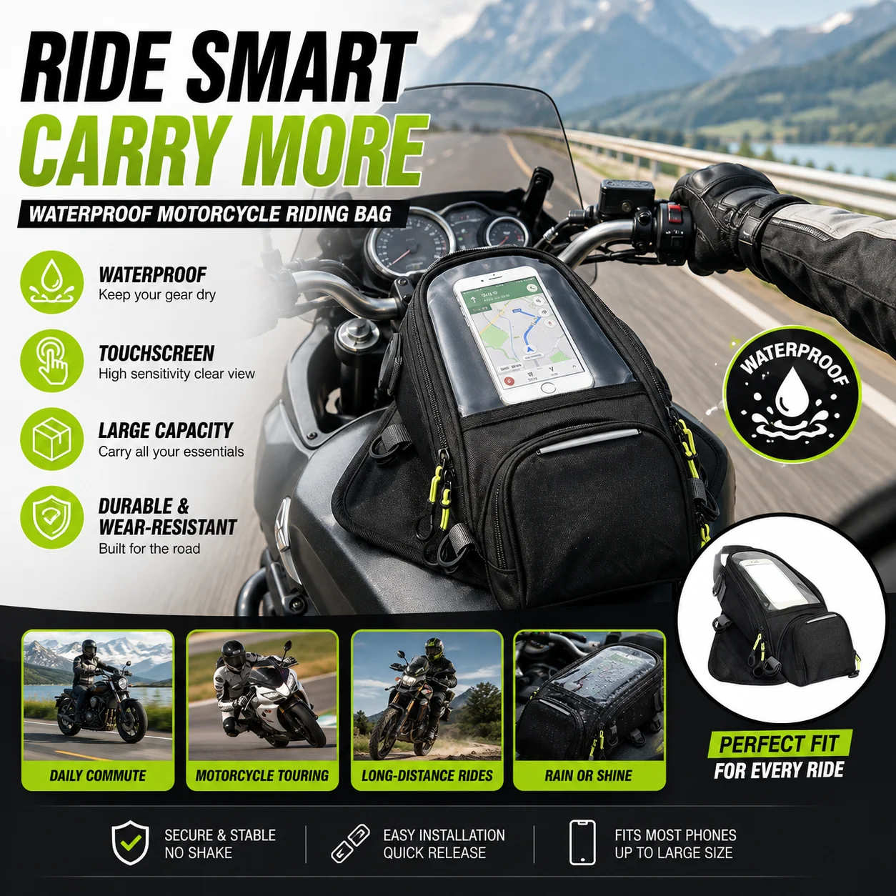Motorcycle Tank Bag Waterproof Touch Screen Phone Pouch Riding Bag Wear Resistant Portable Motorbike Equipment Accessories