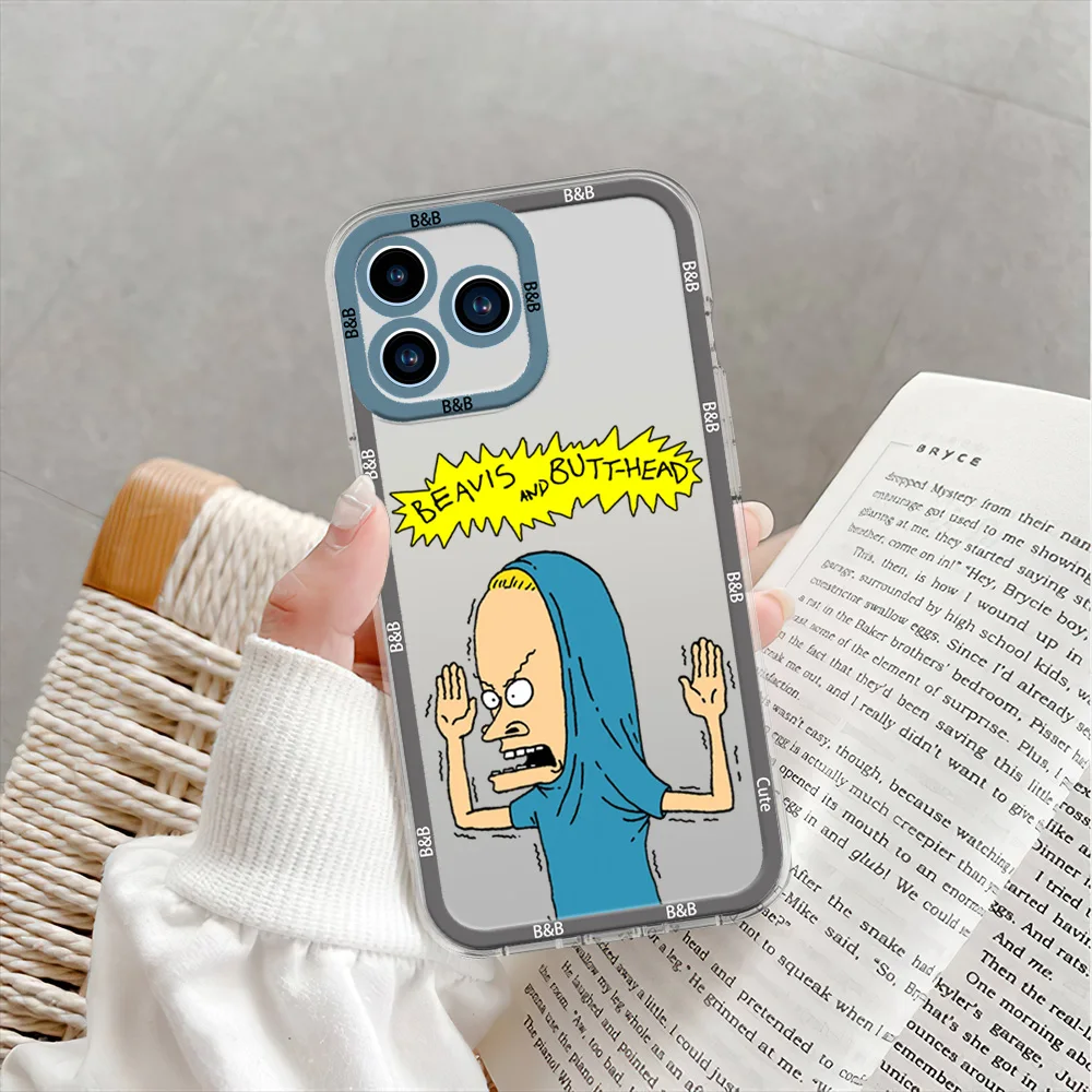 Cartoon N-Beavis and B-Butt-Head Phone Case for iPhone 12 11 13 14 15 16 Max Pro Plus Transparent Bezel Shell