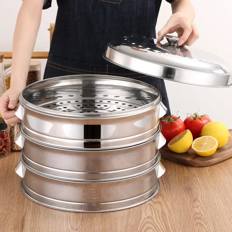 

Stainless Steel Pot Drain Basket Kitchen Cooking Bamboo Steamer Cooker Rice Food Steaming Grid with Double Ear