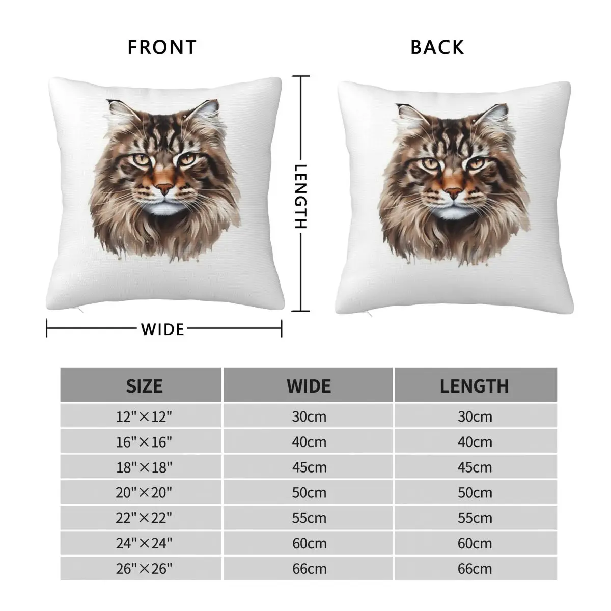 Maine Coon Cat Square Pillowcase Pillow Cover Cushion Zip Decorative Comfort Throw Pillow for Home Living Room