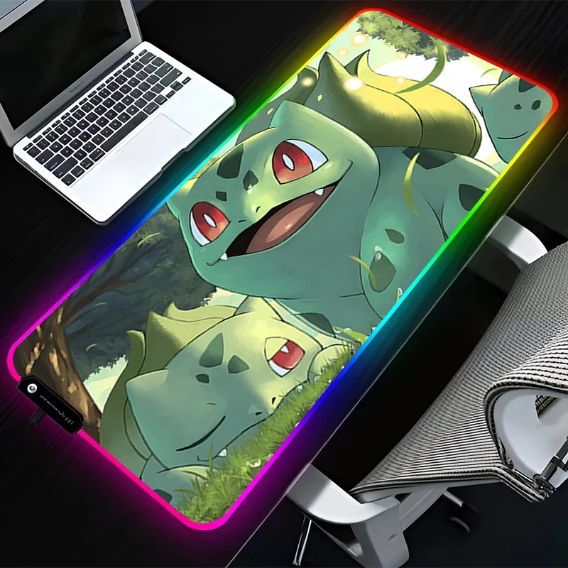 RGB LED Mouse Pad Rubber Mousepad Computer Gaming Accessories Keyboard Pad Office Decoracion Desk P-pokemon Bulbasaur Mouse Mat