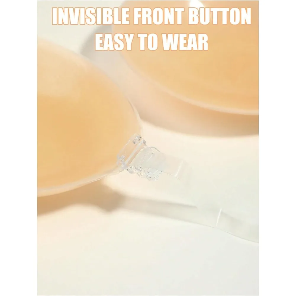 Women's Invisible Adhesive Bra, Backless Plunge Push Up Sticky Bras, Strapless No Show Bra with Clear Halter Strap image 5