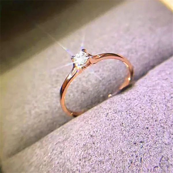 Milan Girl Crystal Zircon Ring Cute Small Silver Rose Gold Finger Ring Women's Commitment Engagement Simple Ring Fashion Jewelry