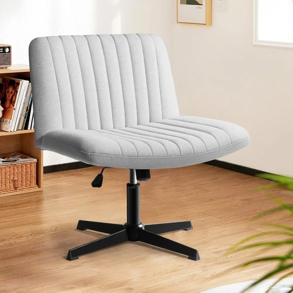 Silla de escritorio entrecruzada sin ruedas, asiento ancho sin brazos acolchado de tela, mecedora de 120 °, espalda media, ergonómica, para tareas de ordenador