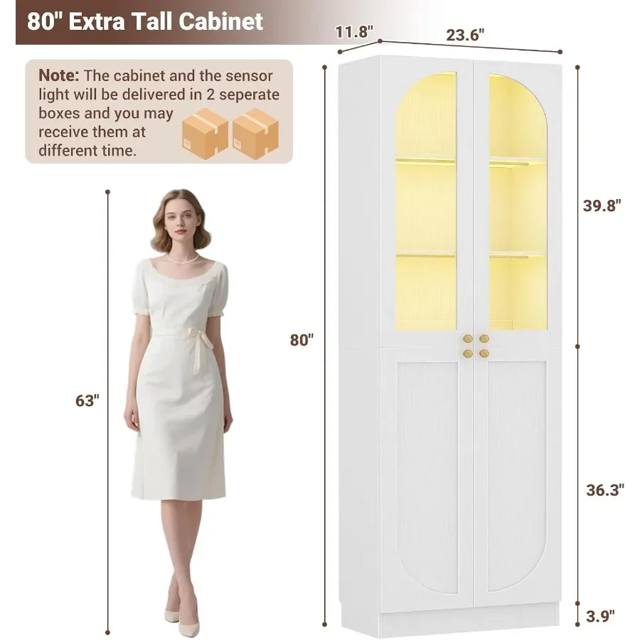 Pantry for kitchen use, tempered glass doors, black finish, motion sensor lighting view 3