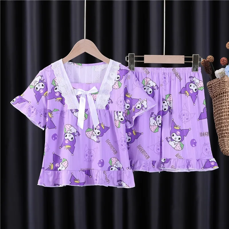 

Kids Pajamas Set Cartoon Strawberry Purple Loquat Home Clothes Summer Thin Cotton Short Sleeved Set Girls Clothing Sleepwear