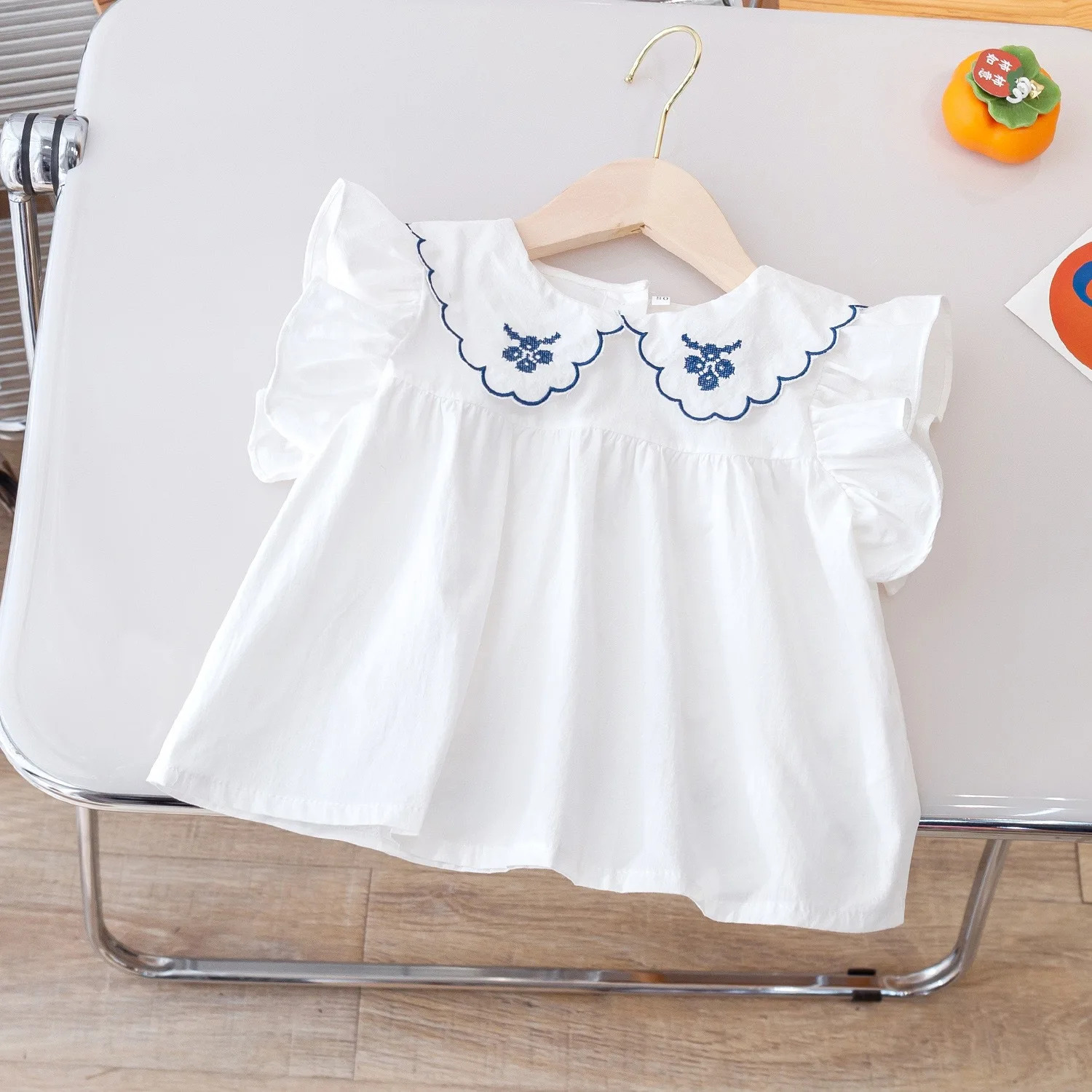 Girls Short-Sleeved Tops Summer New Middle and Small Children Loose Version of Doll Dress Shirt Shirt Baby Solid Colour Clothes