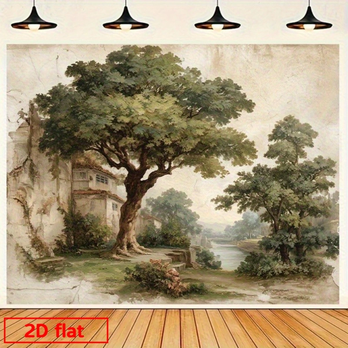 1pc Vintage Countryside Landscape Wall Tapestry, 2D Flat Rustic Farmhouse Nature Scenic Wall Hanging for Home Decor