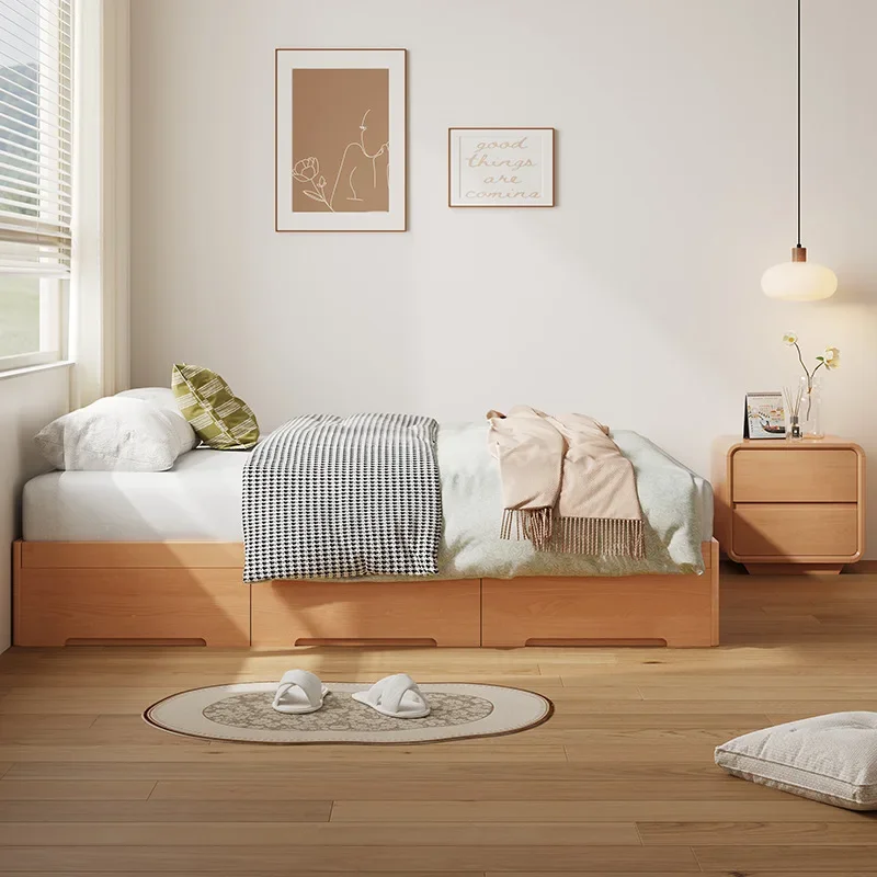 Nordic simple beech tatami drawer storage bed modern simple 1.8 meters 1.5 second bedroom full solid wood doublebed