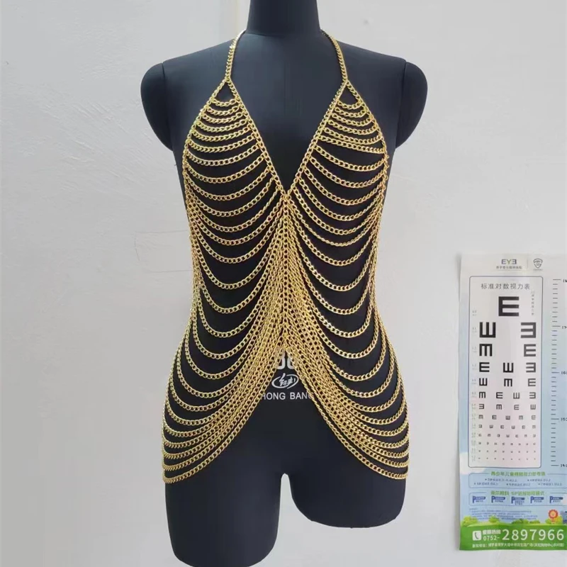 فستان نسائي قصير عصري بدون ظهر على شكل صدر وسلسلة شرابة وتفاصيل متعددة الطبقات عصري على طراز الشاطئ فساتين مثيرة للنادي #5